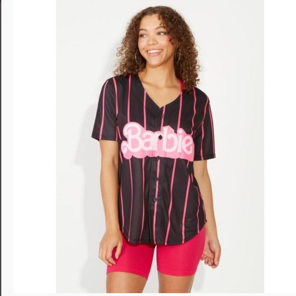 Pinstriped Barbie Graphic Baseball Jersey Size Medium